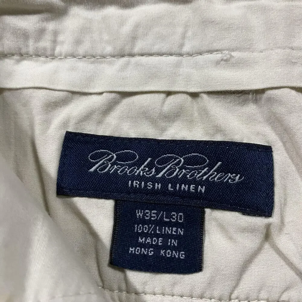 Brooks Brothers Pants Mens 35x30 Beige Irish Linen Pleated Dress Trousers Formal